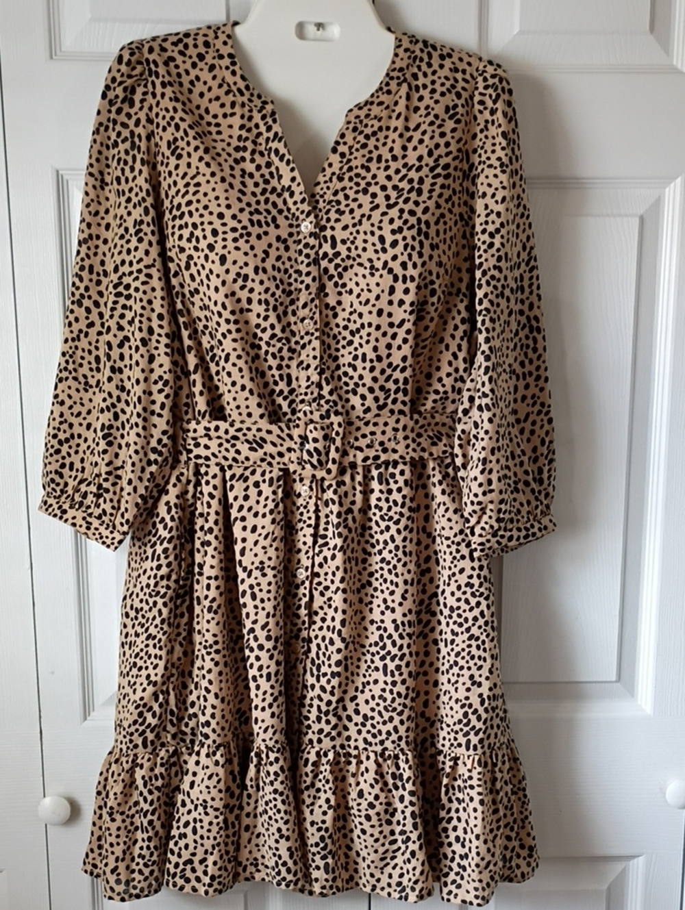 Crown & Ivy Brown and Black Printed Belted Cottagecore Women's Dress Size L